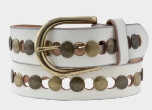 Amsterdam Heritage Jasym All Over Gold Studded Belt - Off White - Image 3