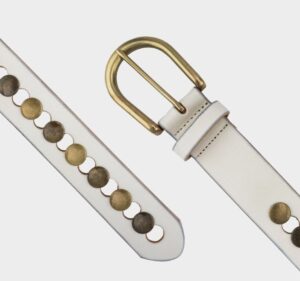 Amsterdam Heritage Jasym All Over Gold Studded Belt - Off White - Image 4