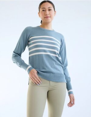 70degrees Breton Stripe Crew Sweater - Chambray / White - Image 2