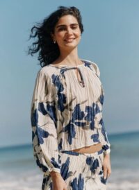 Bella Dahl Pleated Tie Front Top - Indigo Iris Print