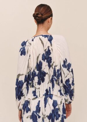 Bella Dahl Pleated Tie Front Top - Indigo Iris Print - Image 3